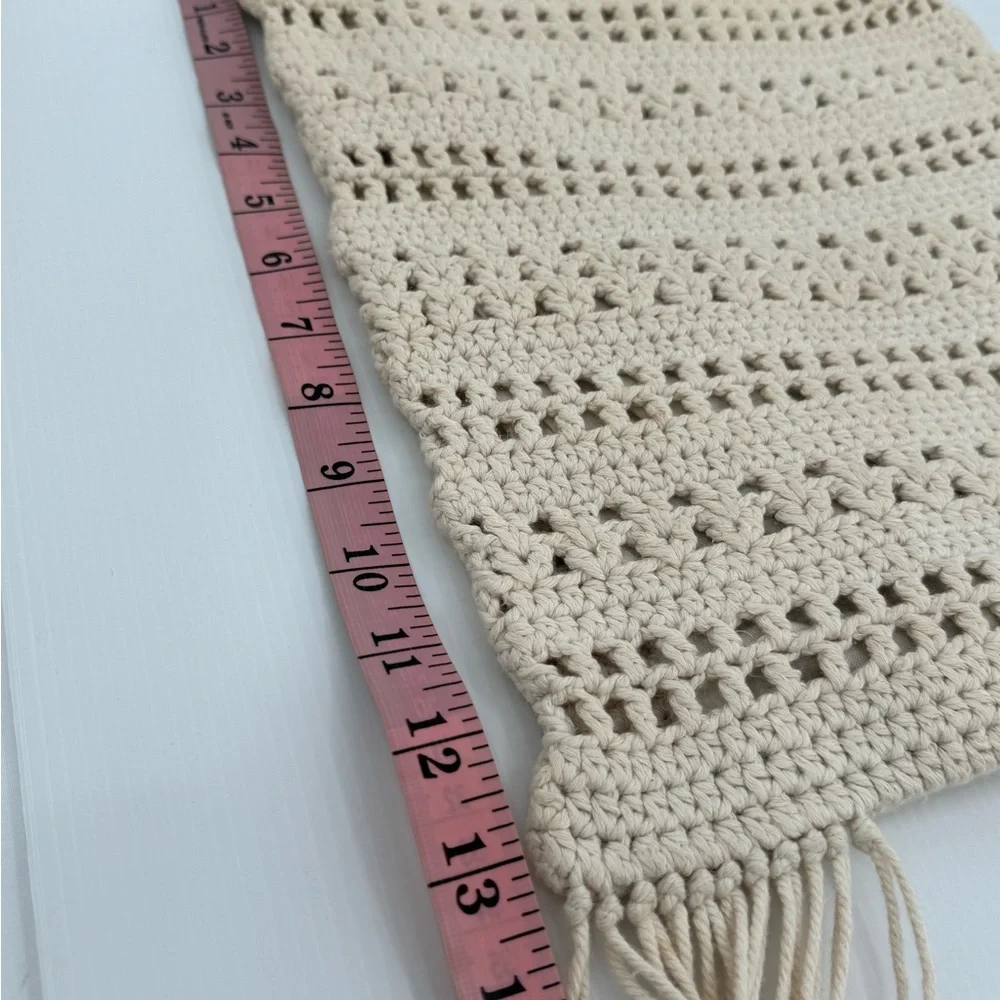 Unbranded Crocheted Crossbody with‎ Fringe and Wood Beads, Cream